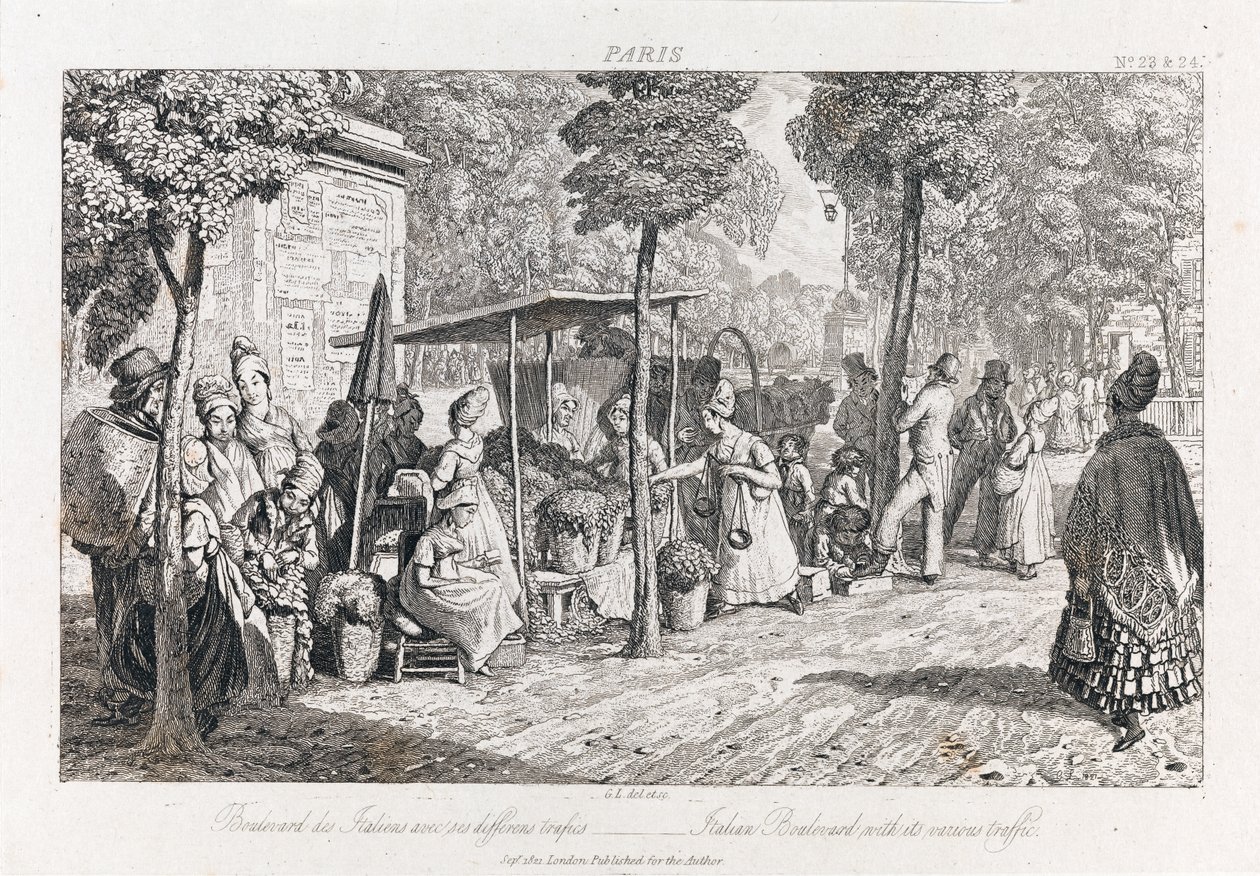 Boulevard Des Italiens, c.1821 (gravür) by George Robert Lewis