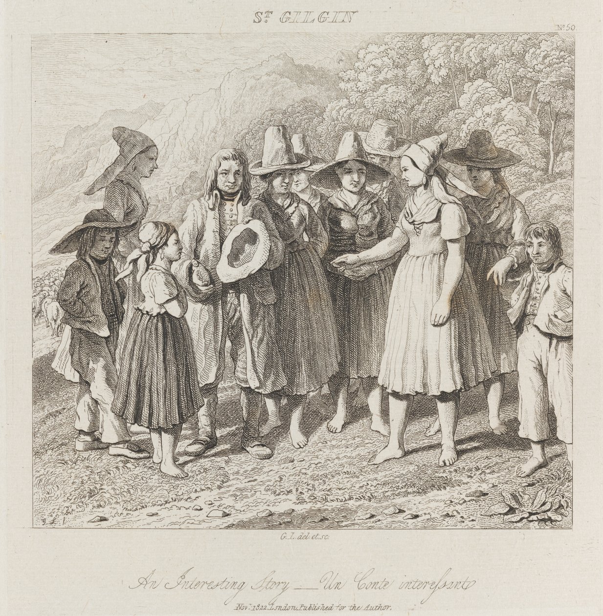 İlginç Hikaye, St. Gilgin, c.1821 (gravür) by George Robert Lewis