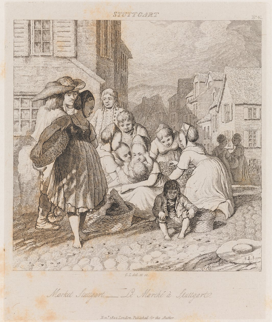 Market, Stuttgart, c.1821 (gravür) by George Robert Lewis