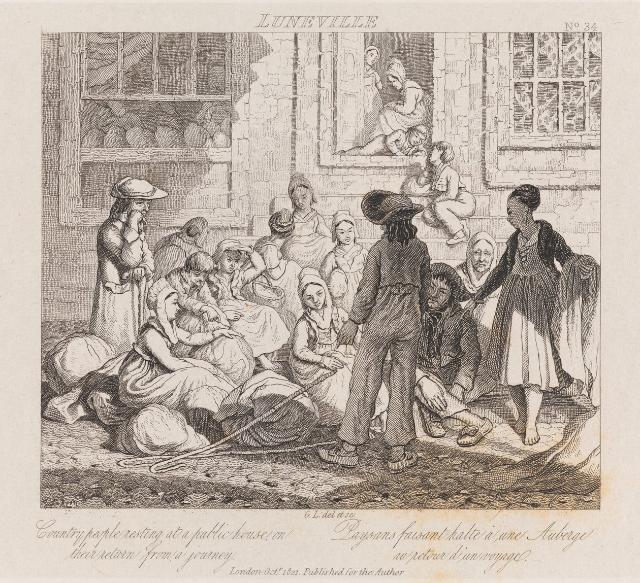 Dinlenen Köylüler, Luneville, c.1821 (gravür) by George Robert Lewis