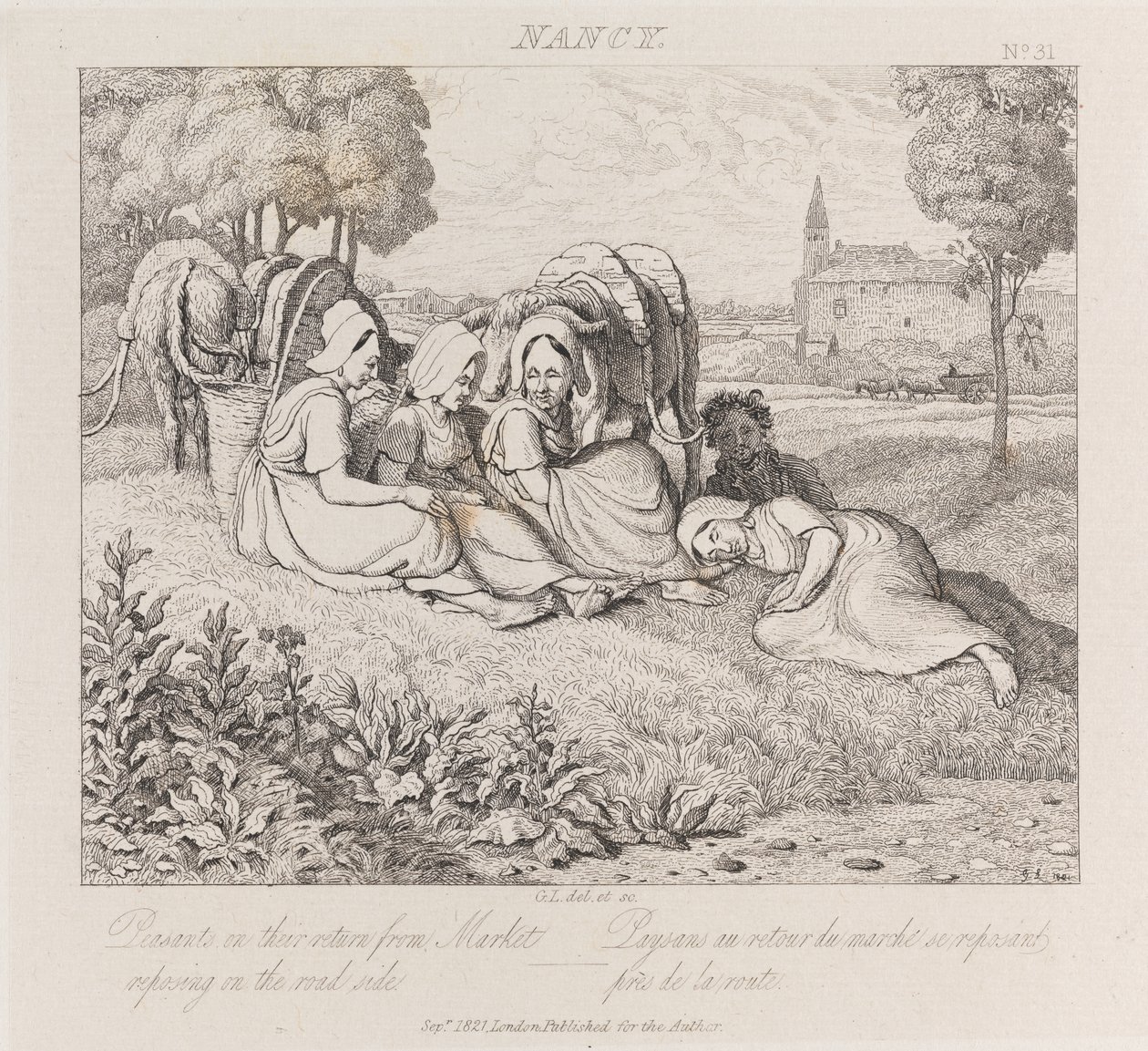 Pazardan Dönen Köylüler, Nancy, c.1821 (aşındırma) by George Robert Lewis