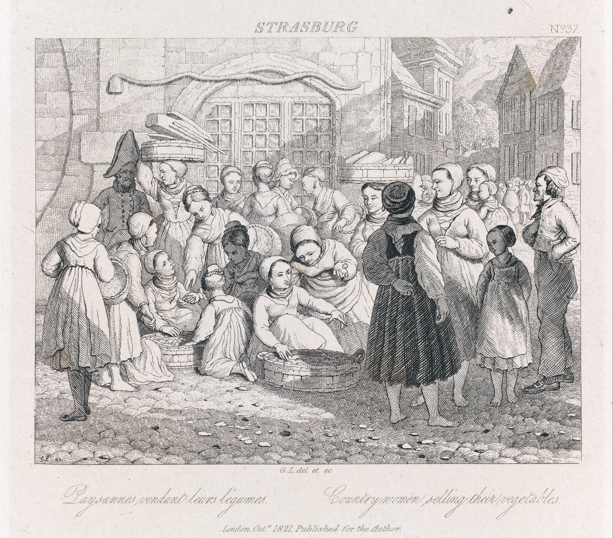 Köylü Satışı, Strasburg, c.1821 (gravür) by George Robert Lewis