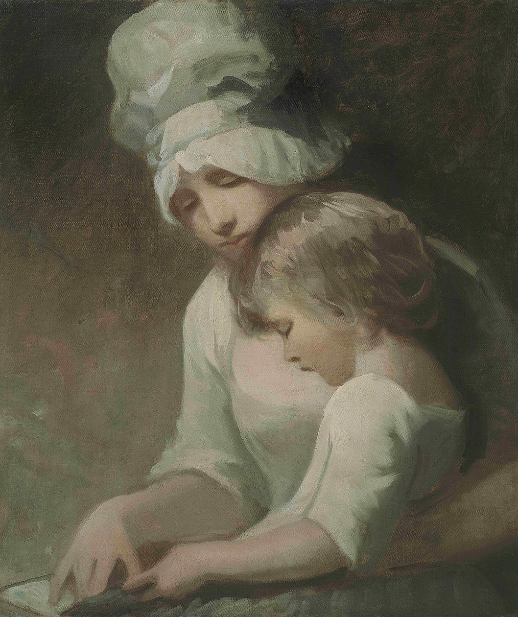 Bayan Cumberland ve oğlunu okuyan bir anne ve çocuk by George Romney