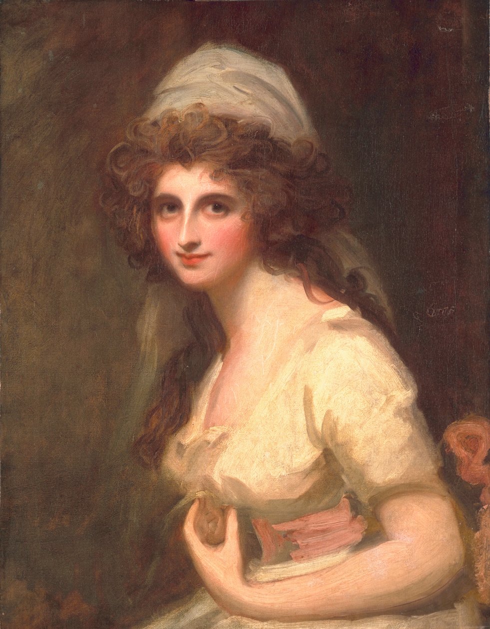 Emma Hart beyaz sarıklı, c.1791 by George Romney