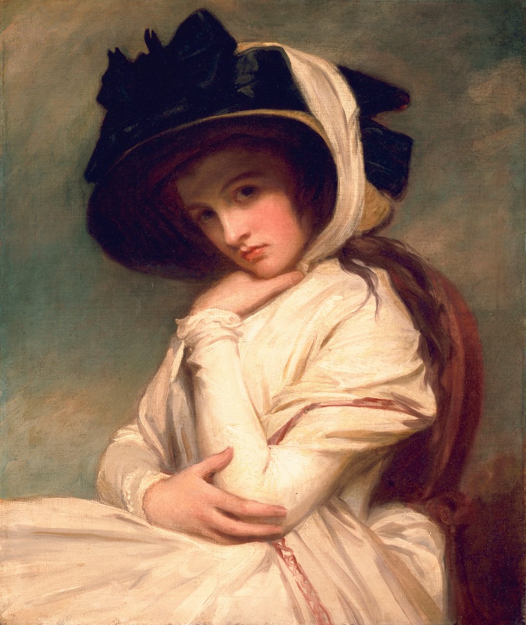 Emma Hart, daha sonra Lady Hamilton, hasır şapkalı, c.1782-94 by George Romney