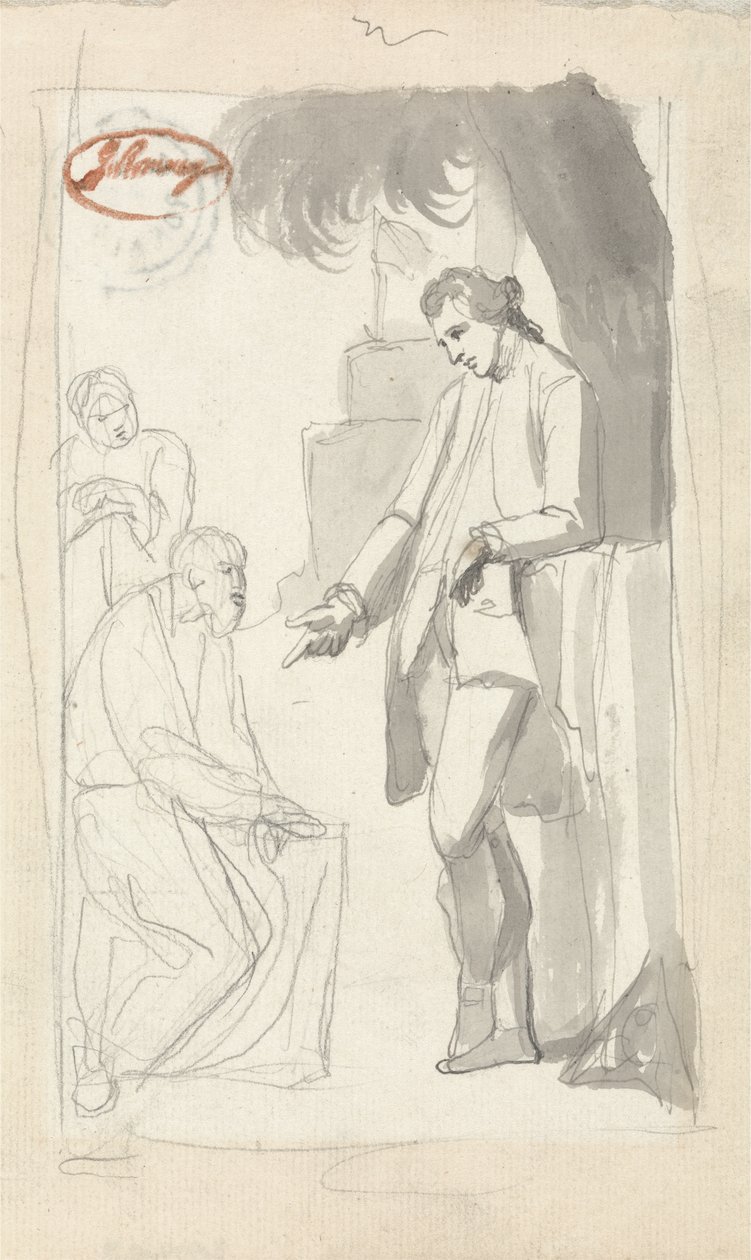 Binbaşı Pierson ve Brahman (gri yıkama ve serilmiş kağıt üzerinde grafit) (bkz. 153906) by George Romney