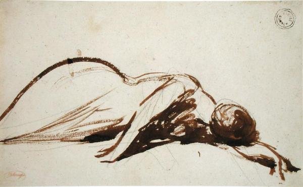 Secde Kadın (sertilmiş kağıt üzerine grafit üzerine fırça ve kahverengi mürekkep) by George Romney