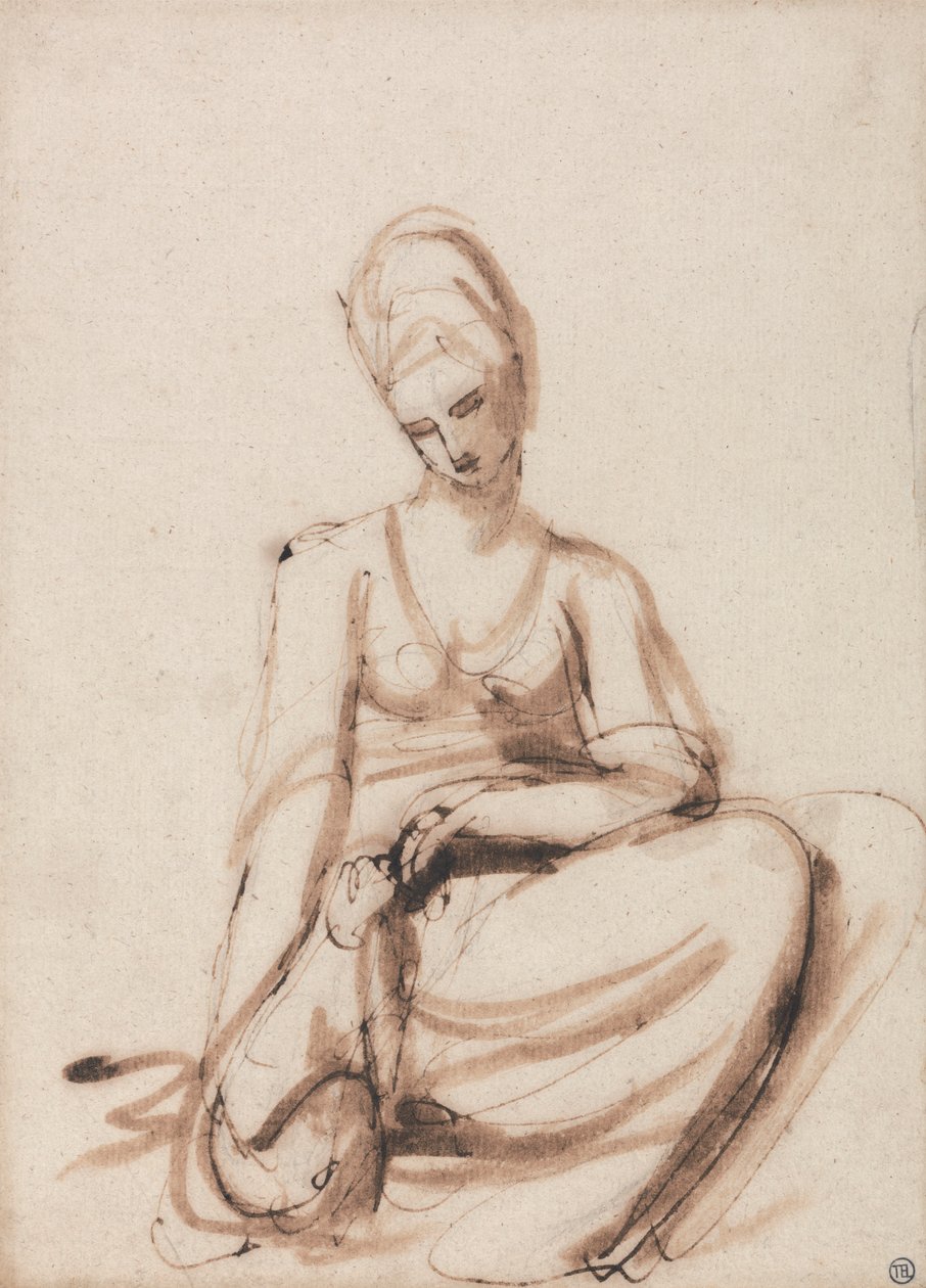 Hayvan Besleyen Oturan Kadın by George Romney