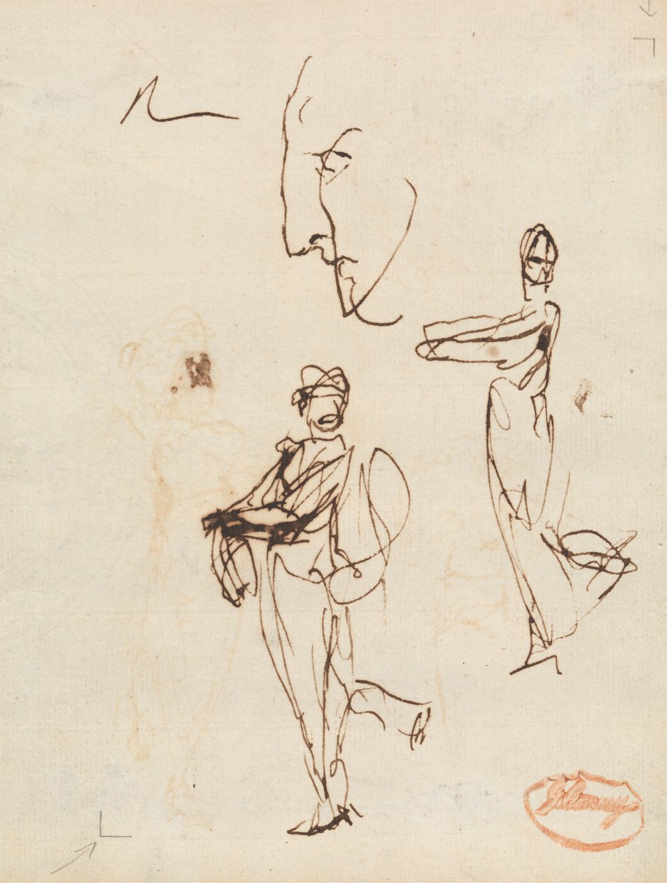 İki Figür ve Bir Yüzün İncelenmesi by George Romney