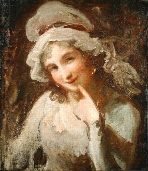 Gülümseyen Genç Kadın Çalışması (tuval üzerine yağlı boya) by George Romney