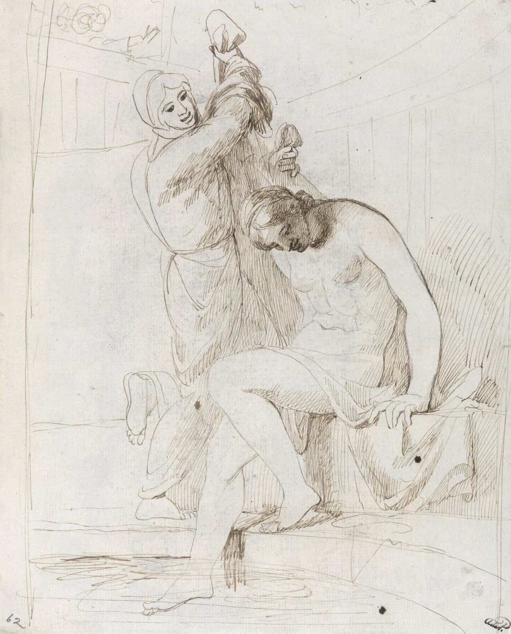 Bathsheba Hamamı (kağıt üzerine kalem ve kahverengi mürekkep) by George Romney