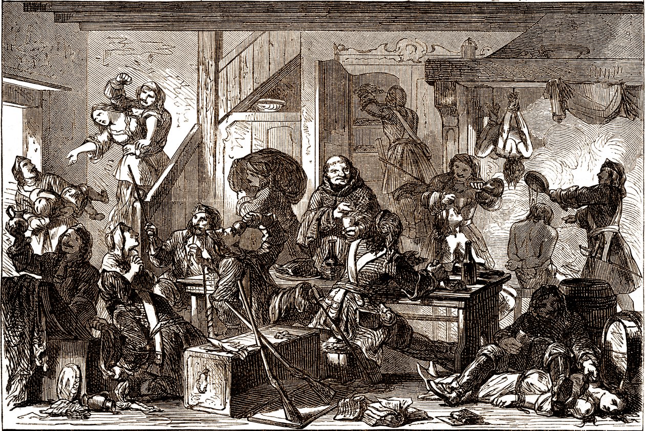 Dragonnades: 1680'lerde Fransa Krallığı'nın Protestan topluluklarına yönelik zulümler. 19. yüzyıl (gravür) by George Roux