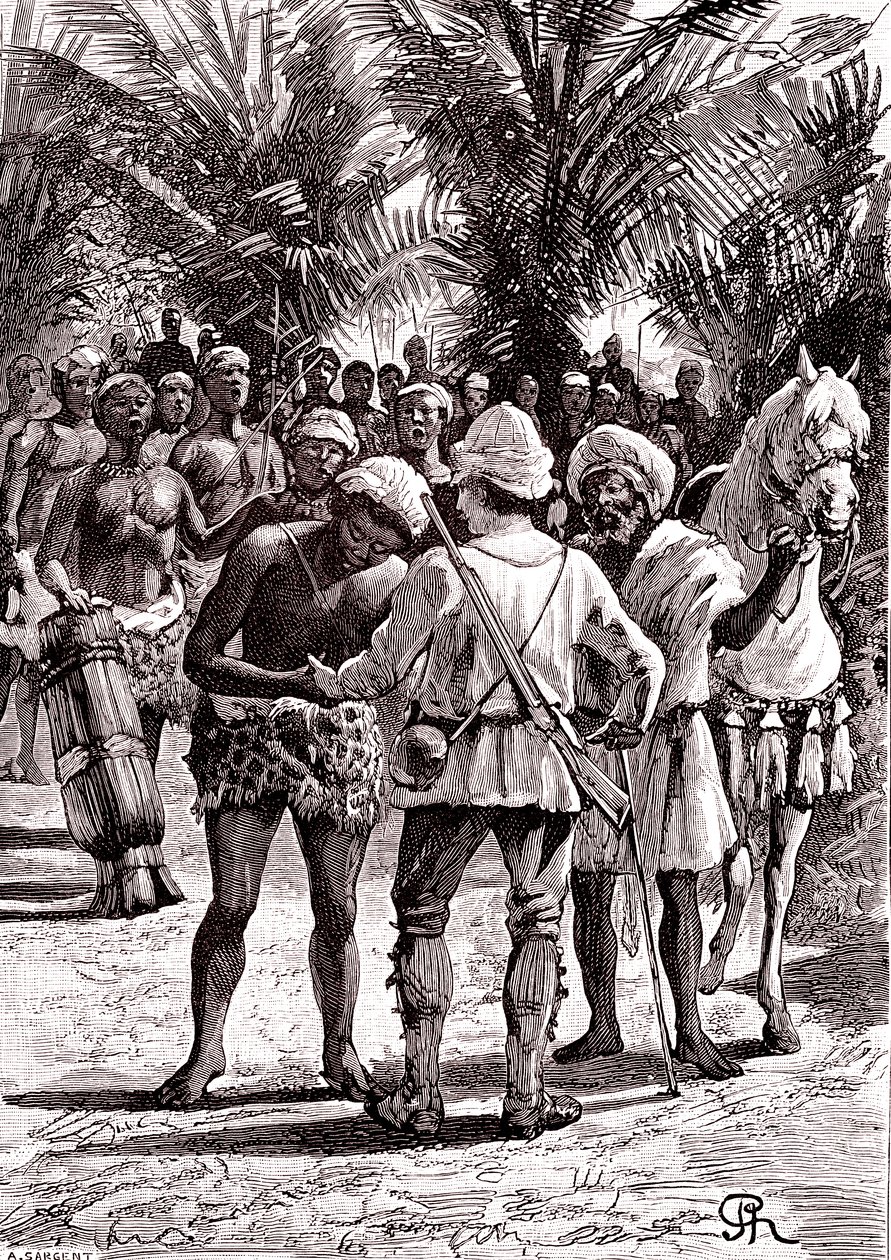 Sudan'daki büyük göllerdeki kaşif. 1888 (gravür) by George Roux
