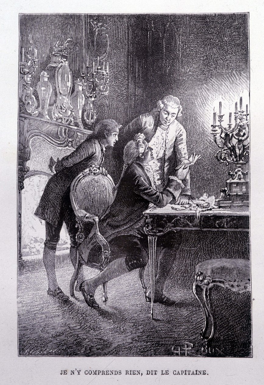 Genç Jim Hawkins, Chevalier Trelawnay ve Doctor Livesey bir oturma odasında barışırlar - Stevenson, George Roux, ed “L