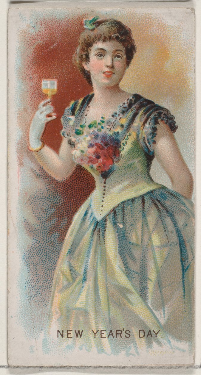 Yılbaşı, Amerika Birleşik Devletleri, Duke marka sigaralar için Holidays N80 serisinden, 1890., 1890 by George S. Harris and Sons