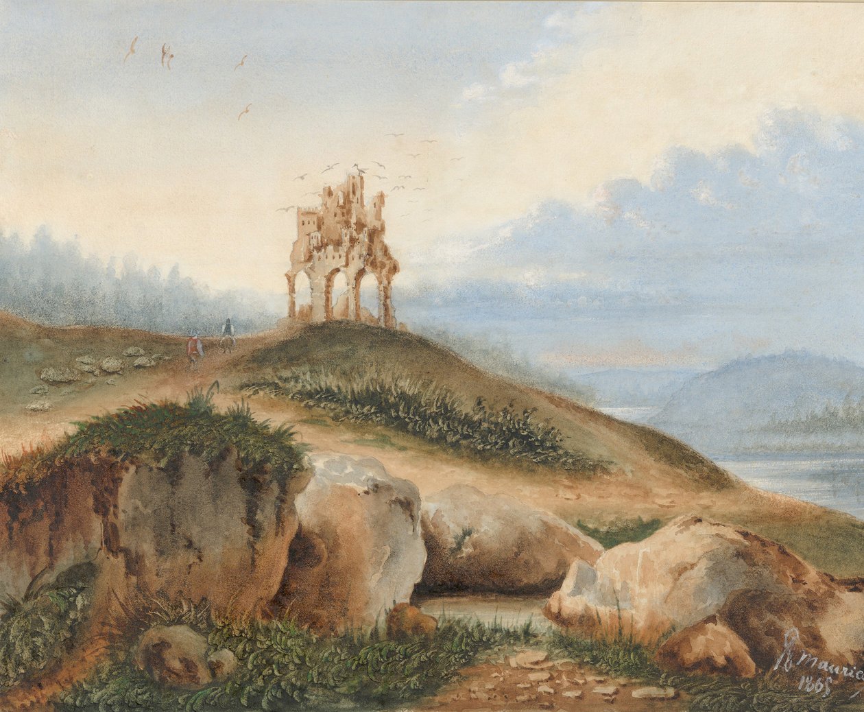 Fantastik Şatolu Manzara, 1865. by George Sand