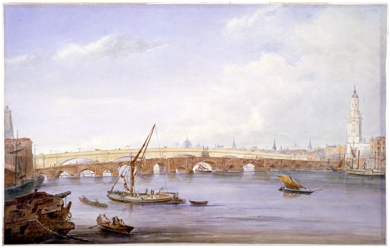Eski ve yeni Londra Köprüleri, Londra, 1831. by George Scharf