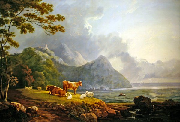Koyun ve İneklerle Geniş Bir Manzara (tuval üzerine yağlı boya) by George Senior Barrett