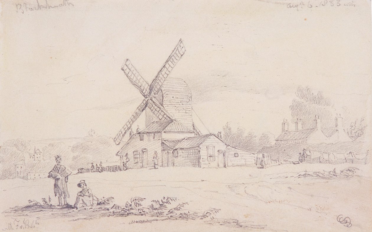 Blackheath, Greenwich, Londra, 1833 üzerinde bir yel değirmeni ile değirmenin görünümü by George Shepheard