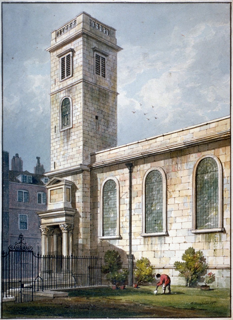 All Hallows Kilisesi, Lombard Street, Londra, 1811 by George Shepherd