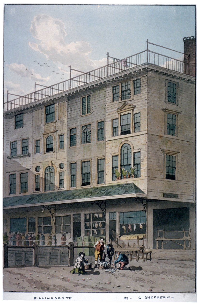 Billingsgate Pazarı, Londra Şehri, c1810. by George Shepherd