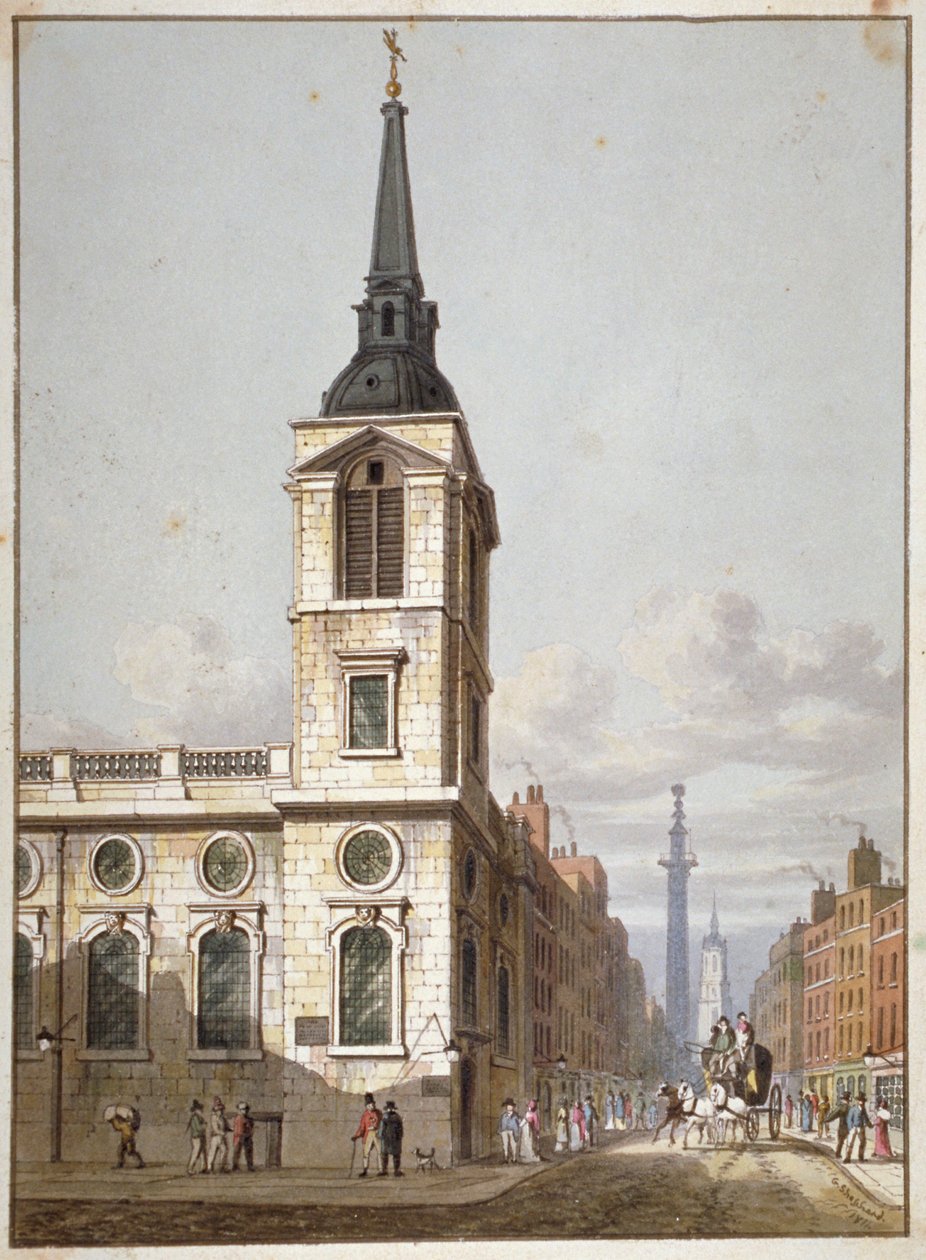 Aziz Benet Gracechurch ve Gracechurch Caddesi Kilisesi, Londra Şehri, 1811 by George Shepherd