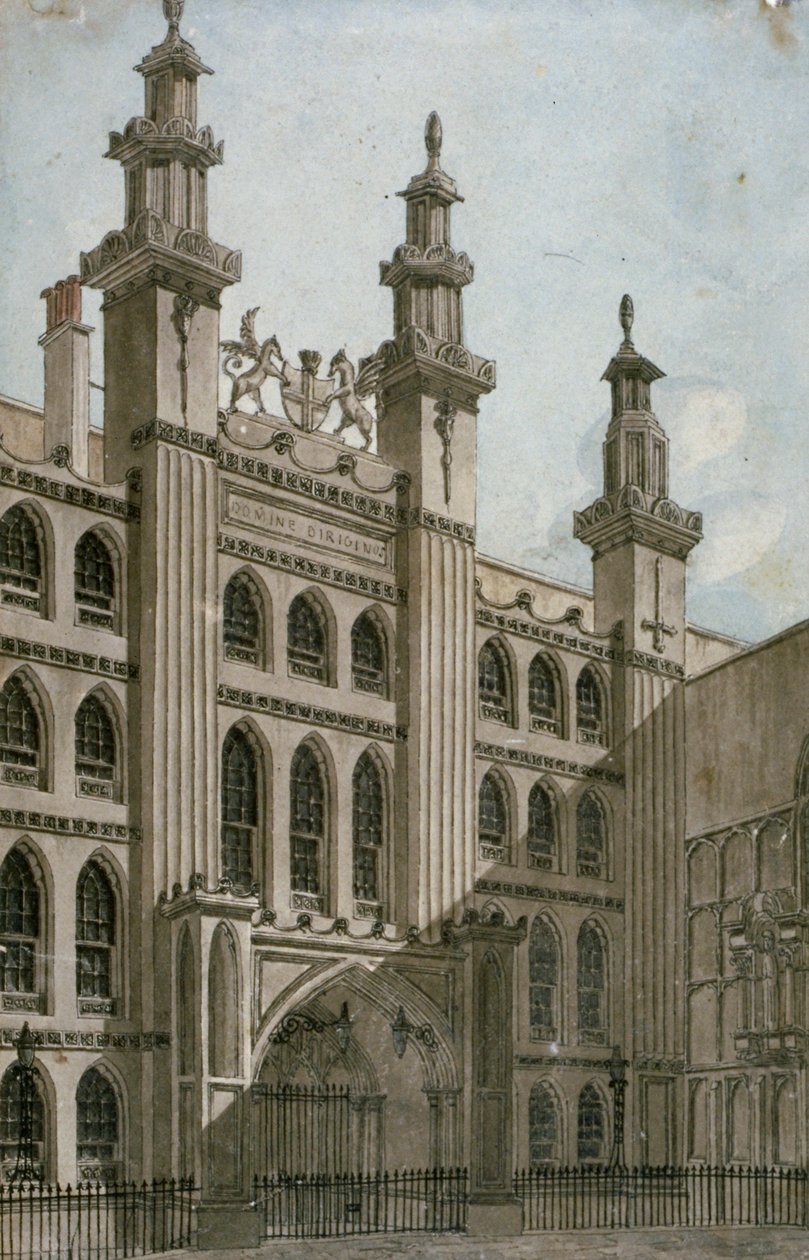 Guildhall cephesinin güneybatı görünümü, Londra Şehri, 1810 by George Shepherd