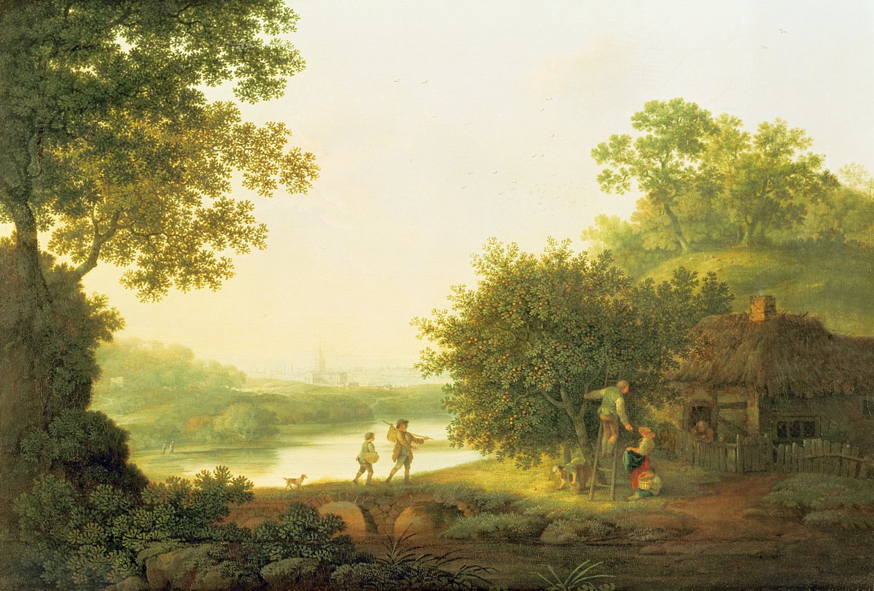 Applepickers, Chichester Ötesi ile Ormanlık Bir Peyzajda Bir Kulübe tarafından by George Smith
