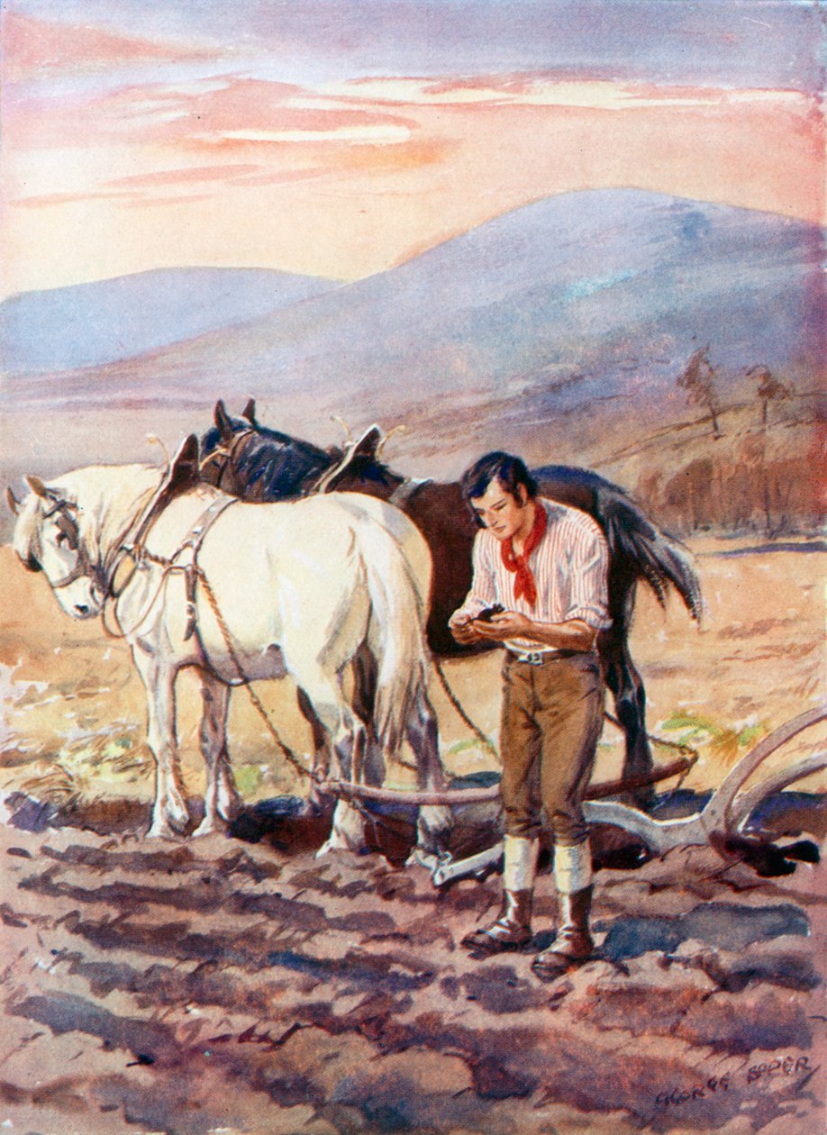 Robert Burns saban başında (renkli taş baskı) by George Soper