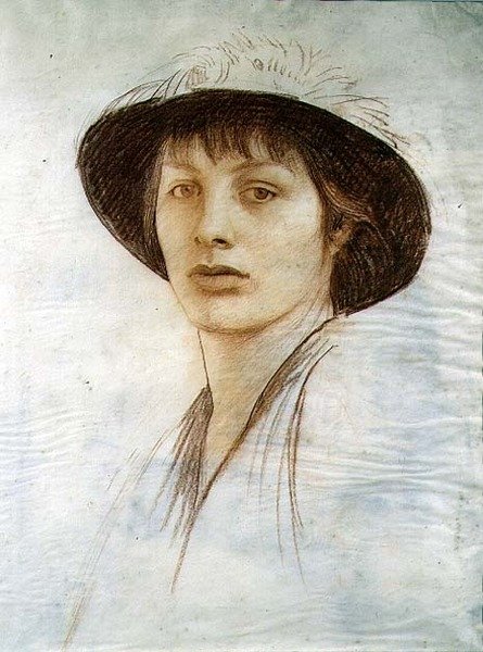 Tüylü Şapkalı Kız (parşömen üzerine kırmızı tebeşir) by George Spencer Watson
