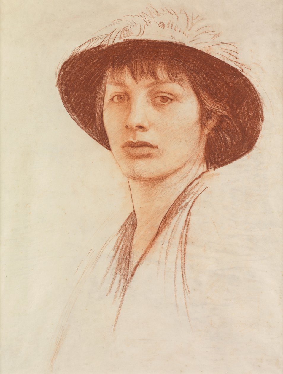 Tüylü Şapkalı Kadın (parşömen üzerine kırmızı tebeşir) by George Spencer Watson