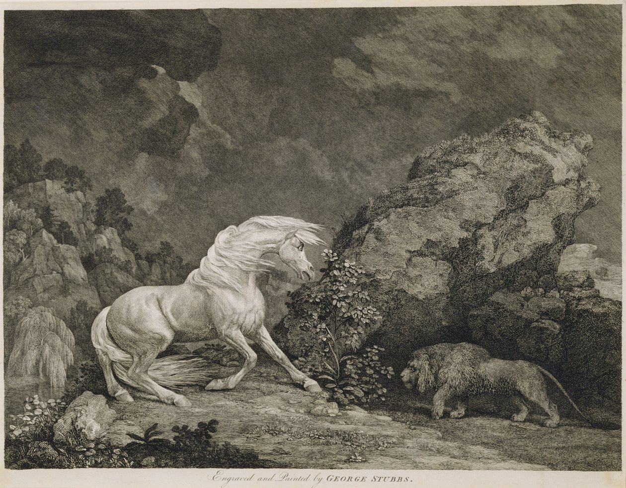 Sanatçı tarafından oyulmuş bir Aslan tarafından korkutan bir at by George Stubbs