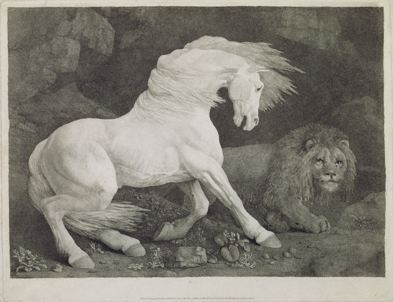 Aslan tarafından korkulan bir at, sanatçı tarafından oyulmuş, pub. 1788 by George Stubbs