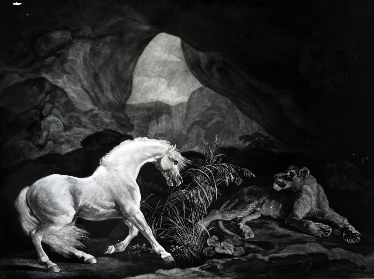 Benjamin Green tarafından kazınmış bir dişi aslan tarafından ürken bir at, 1774 by George Stubbs