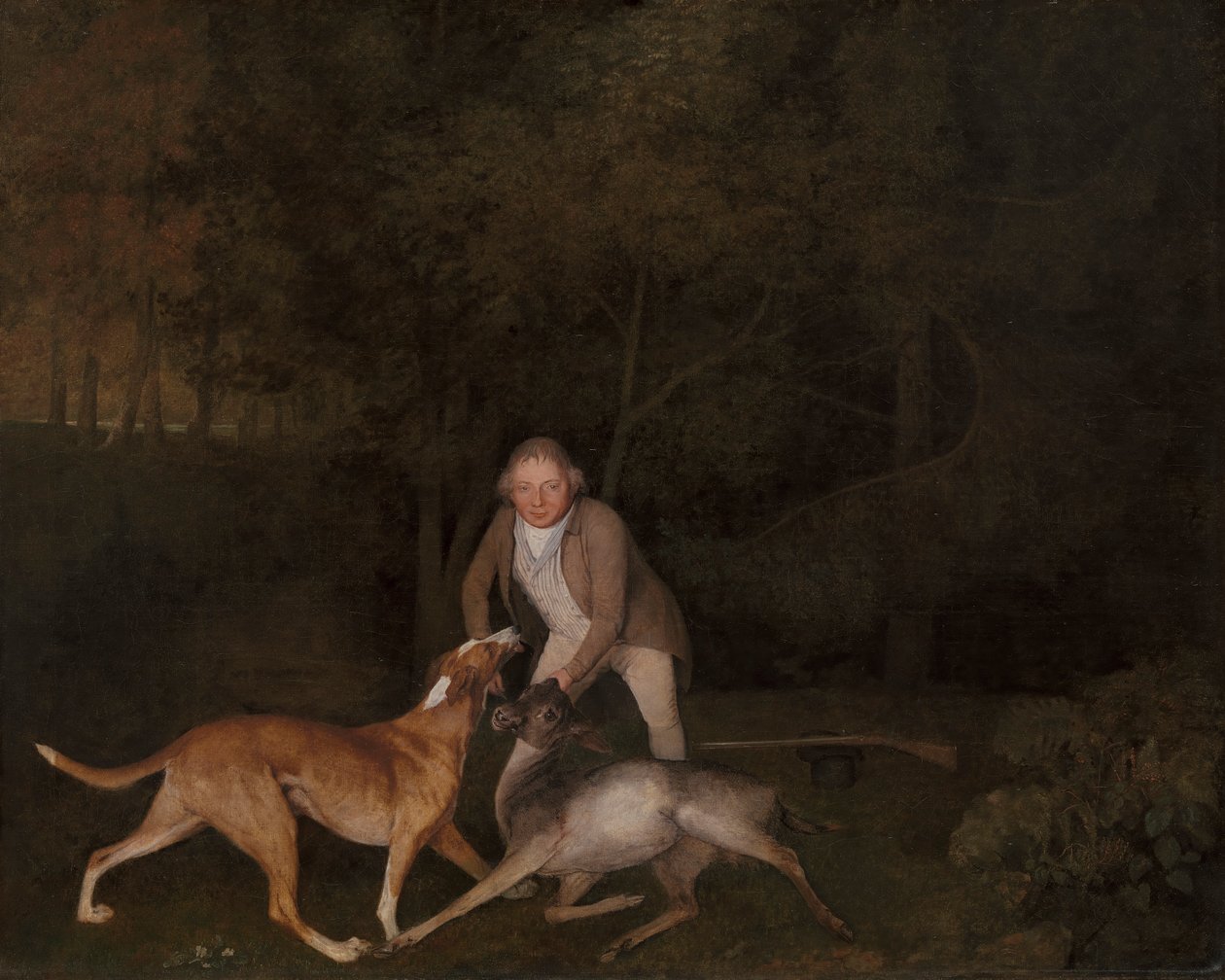 Clarendon Kontu'nun bekçisi Freeman, ölmekte olan bir geyik ve tazı ile by George Stubbs