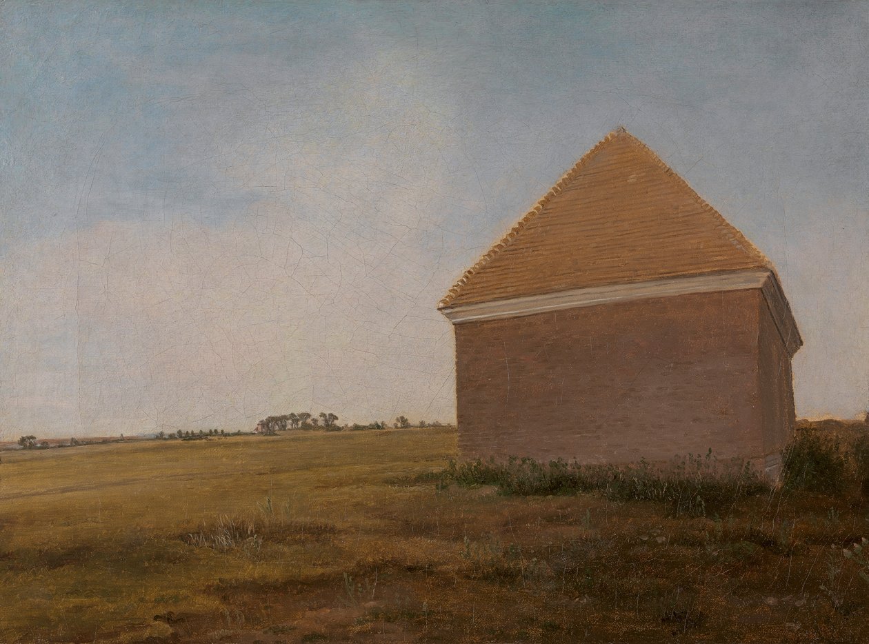 Newmarket Heath, Beacon Course'un sonunda King's ahırlarının evi ovuşturmasıyla by George Stubbs