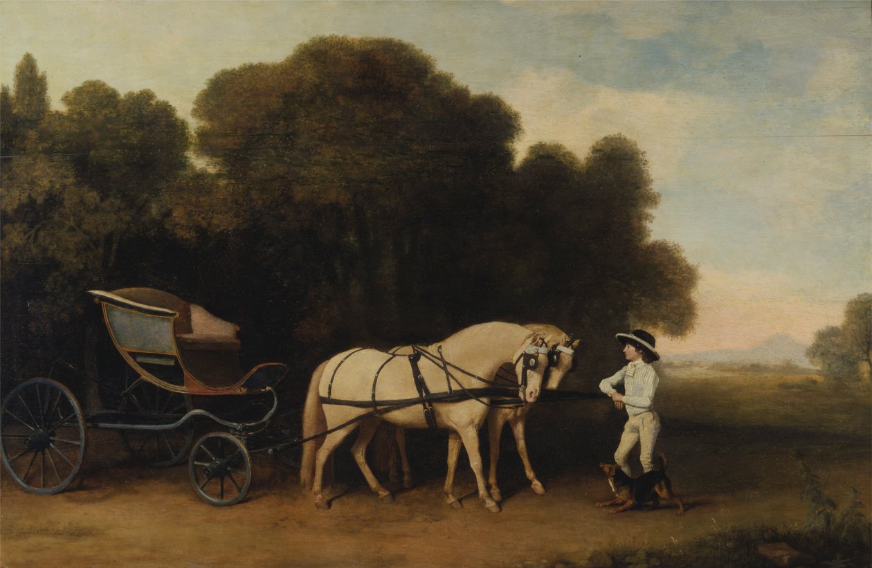 Bir Çift Kaymaklı Midilli ve Ahır Delikanlı ile Fayton by George Stubbs