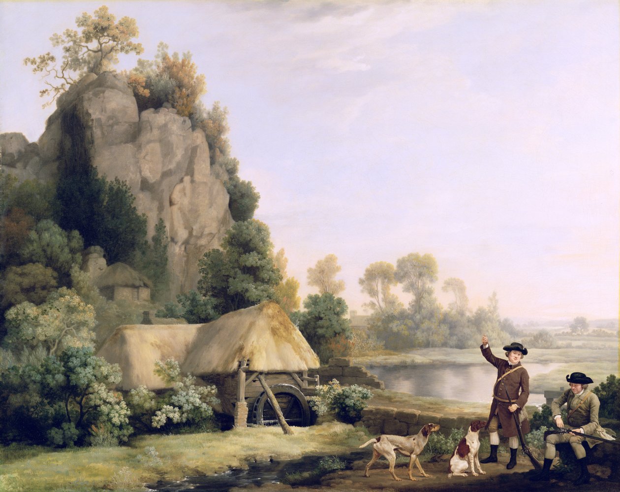 İki Beyefendi, Creswell Kayalıkları Manzaralı Bir Çekime Gidiyor, Olay Yerinde (tuval üzerine yağlı boya) by George Stubbs