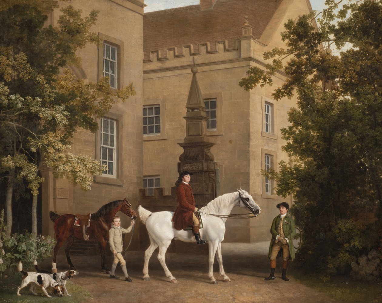 William Henry Cavendish Bentinck, Welbeck Manastırı Binicilik Ahırları önünde Portland 3. Dükü, 1766-7 by George Stubbs