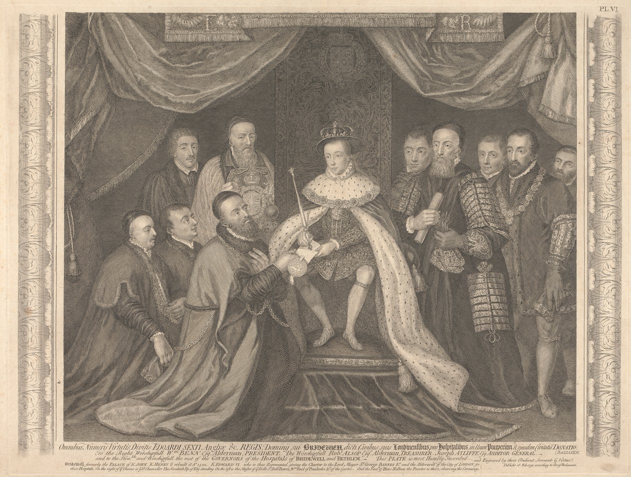 Kral Edward VI, Bridewell Şartını Sir George Barnes'a sunarken by George Vertue