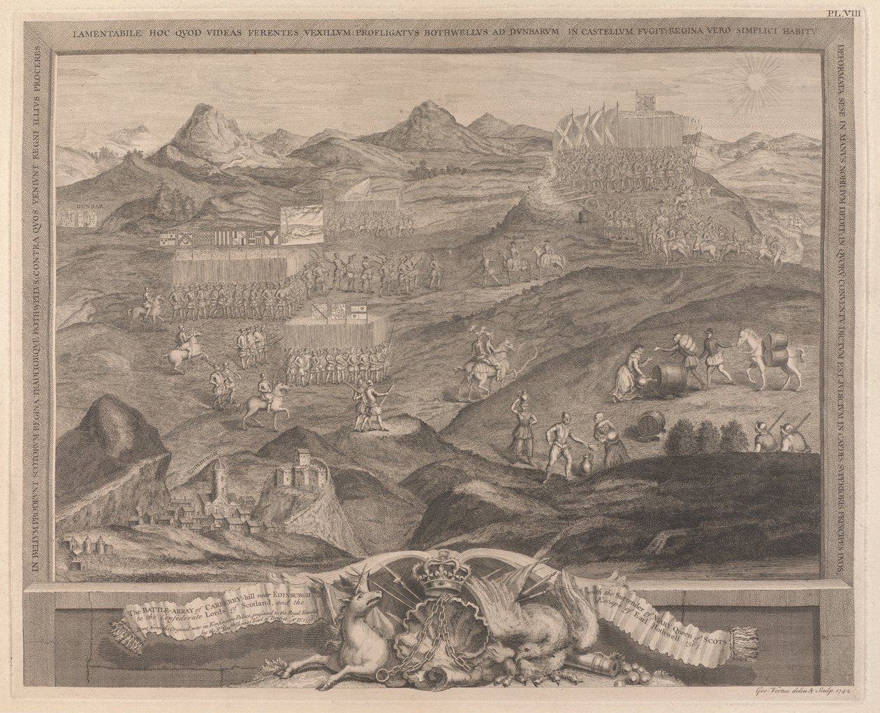 İskoçya Kraliçesi Mary'nin İskoçya Konfederasyon Lordlarına Teslim Olması ve Earl Bothwell'in Kaçışı, 1567 ile Edinburgh Yakınlarındaki Carberry-Hill Savaş Dizisi by George Vertue