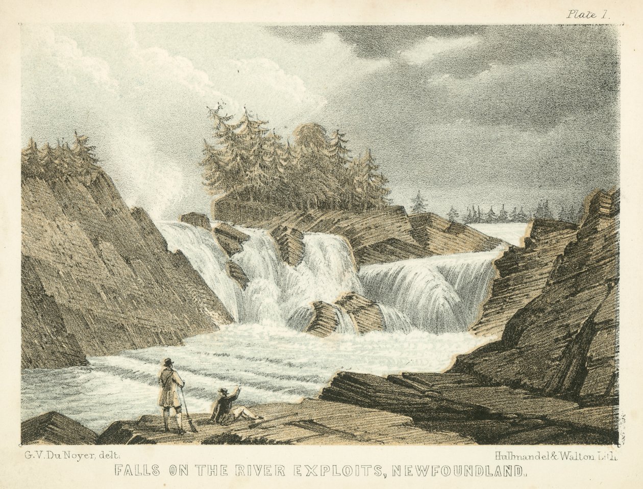 Exploits Nehri Şelaleleri, Newfoundland (renkli gravür) by George Victor Du Noyer