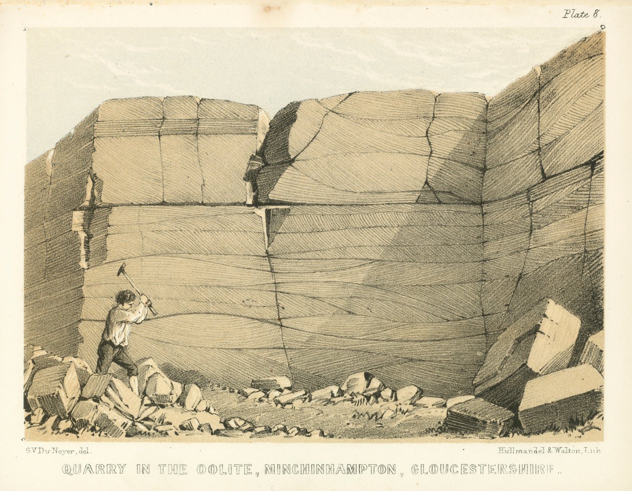 Oolitli Taş Ocağı, Minchinhampton, Gloucestershire (renkli gravür) by George Victor Du Noyer
