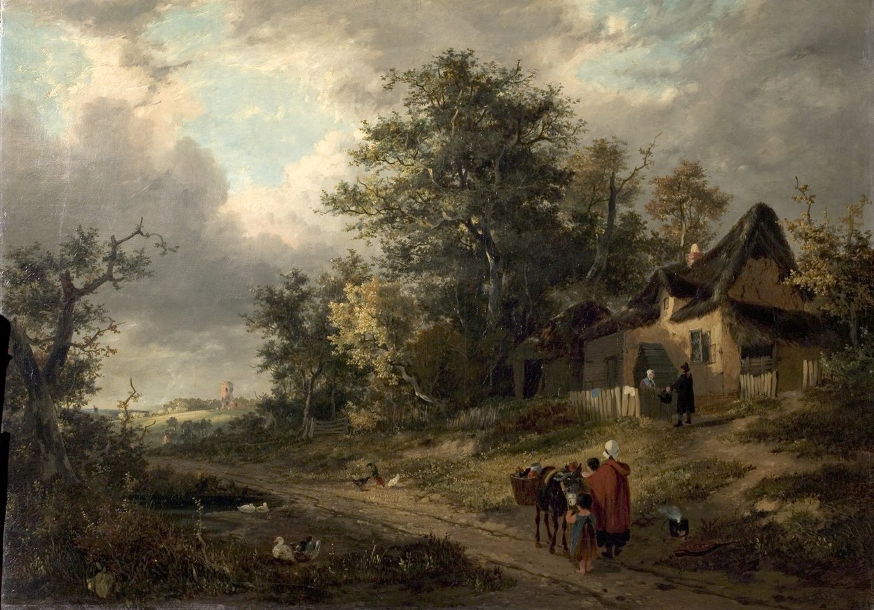 Kulübeler ve Tinker ile Manzara, 1828 by George Vincent