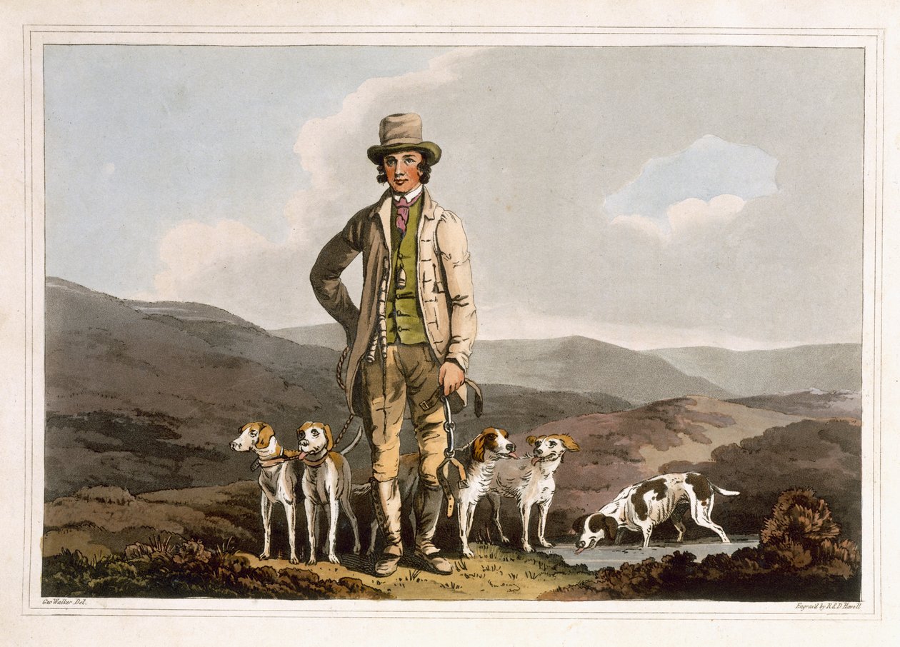 The Dog Breaker, Robert Havell the Elder tarafından kazınmış, 1814 yılında Robinson ve Son, Leeds tarafından yayınlanmıştır. by George Walker