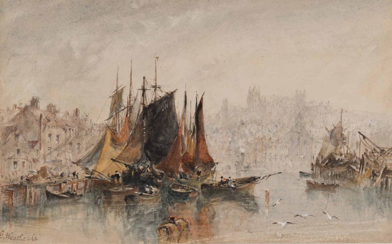 Whitby Harbour (kağıt üzerinde mürekkep ve wc) by George Weatherill