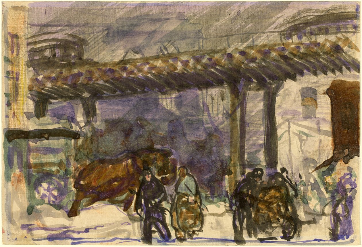 Bir Kış Günü - Brooklyn Köprüsü yakınlarındaki Yükseltilmiş Altında, c. 1907. by George Wesley Bellows