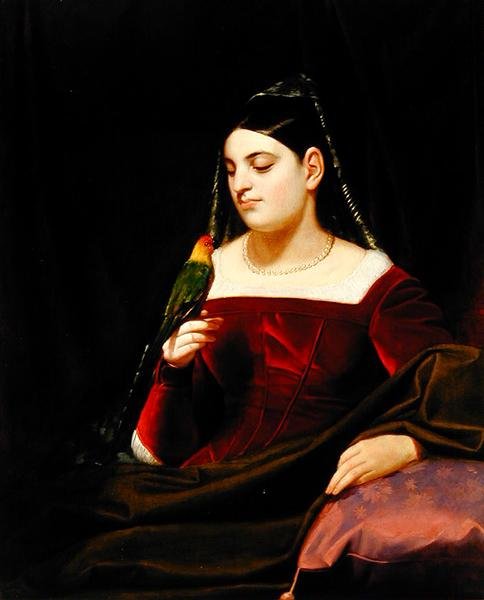 Lady ve Parrot, 1835 dolayları (tuval üzerine yağlı boya) by George Whiting Flagg