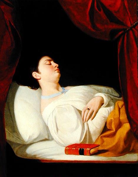 Uyuyan bir bayanın portresi, c.1834 (ahşap panel üzerine yağlı boya) by George Whiting Flagg