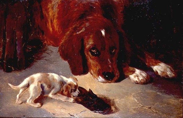 Meraklı Bir Köpek Yavrusu (tahta) by George Wiliam Horlor